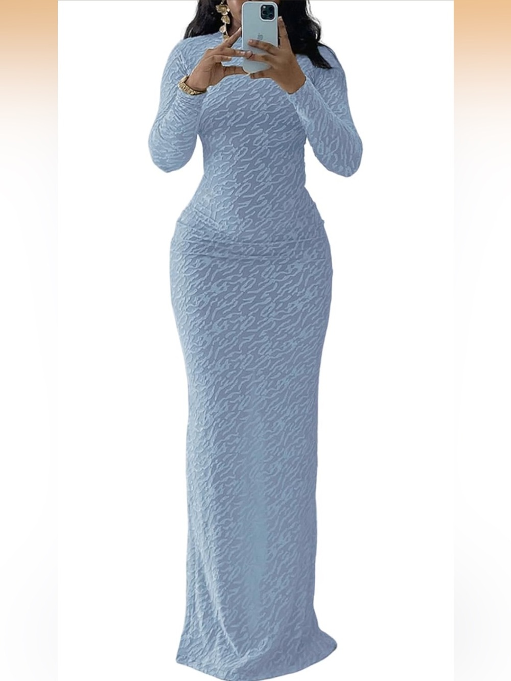 Women’s Light Blue Long Sleeve Bodycon Maxi Dress (NWOT)